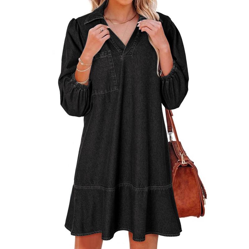 Layla | Classic Soft Washed Denim Puff Sleeve Dress