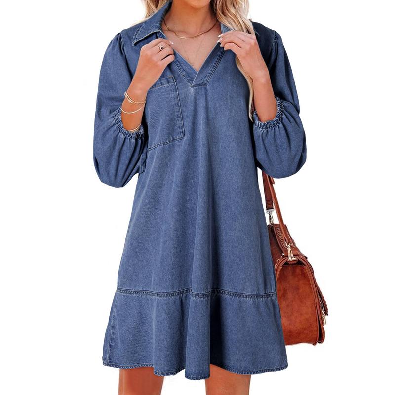 Layla | Classic Soft Washed Denim Puff Sleeve Dress