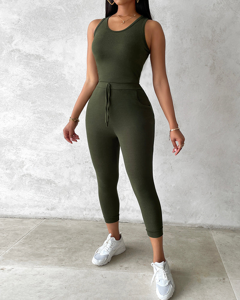 3 Piece Lounge Set Crewneck Sleeveless Tank Top Long Sleeve Open Front Coat Pants Sweatsuit