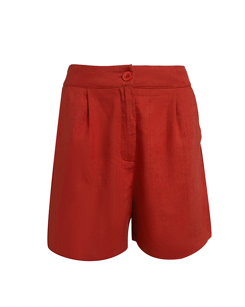 2 Pieces Outfit Plain Wrap V Neck Criss Cross Tied Detail Linen Top and Casual Pockets Patch Shorts Set