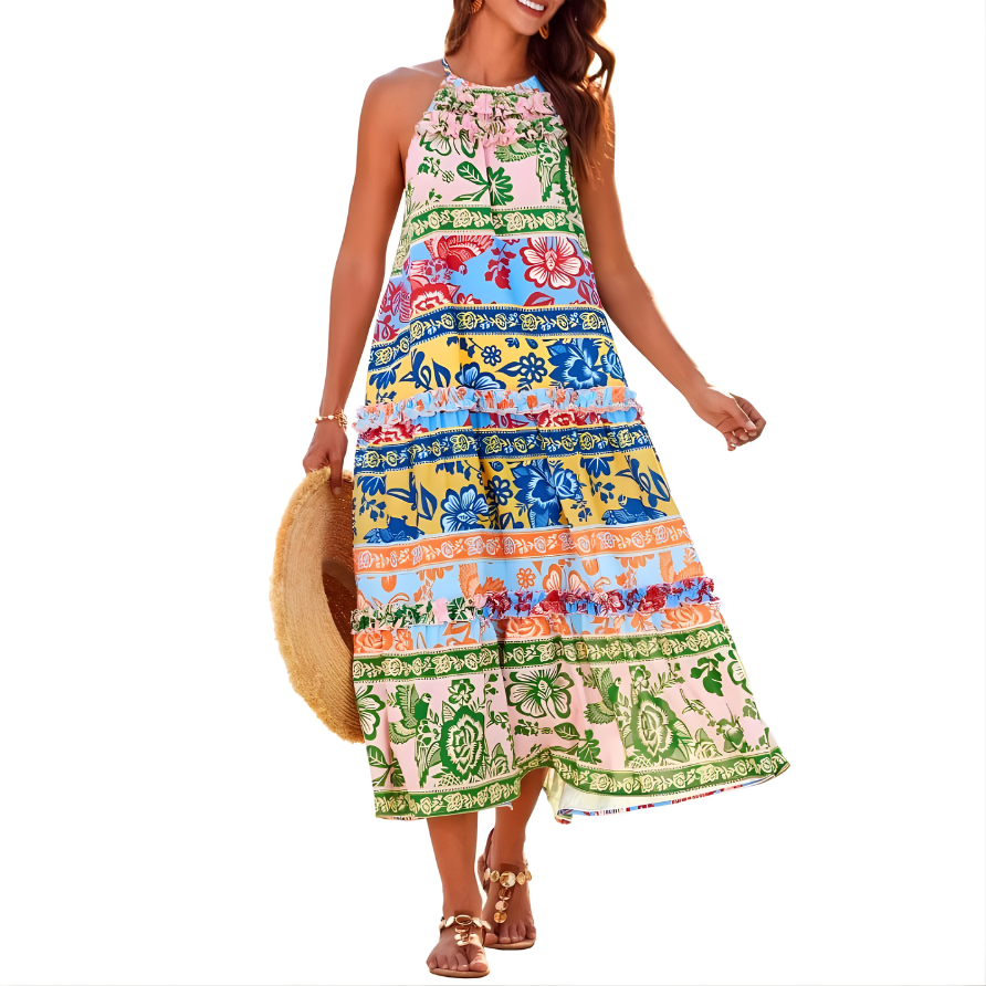 Loren | Chic Boho Halter Tiered Maxi Dress