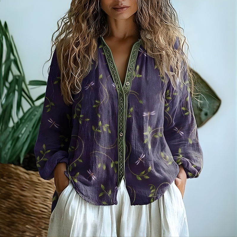 Toinette | Vintage Blouse With Leaf Print