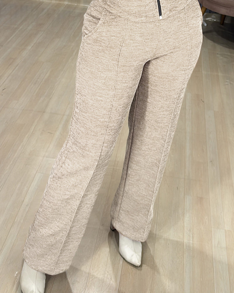 2 Pieces Outfit Long Sleeve Zip Up Drawstring Hoodie Coat and Casual Elastic Waist Seam Front Straight Leg Pants Set