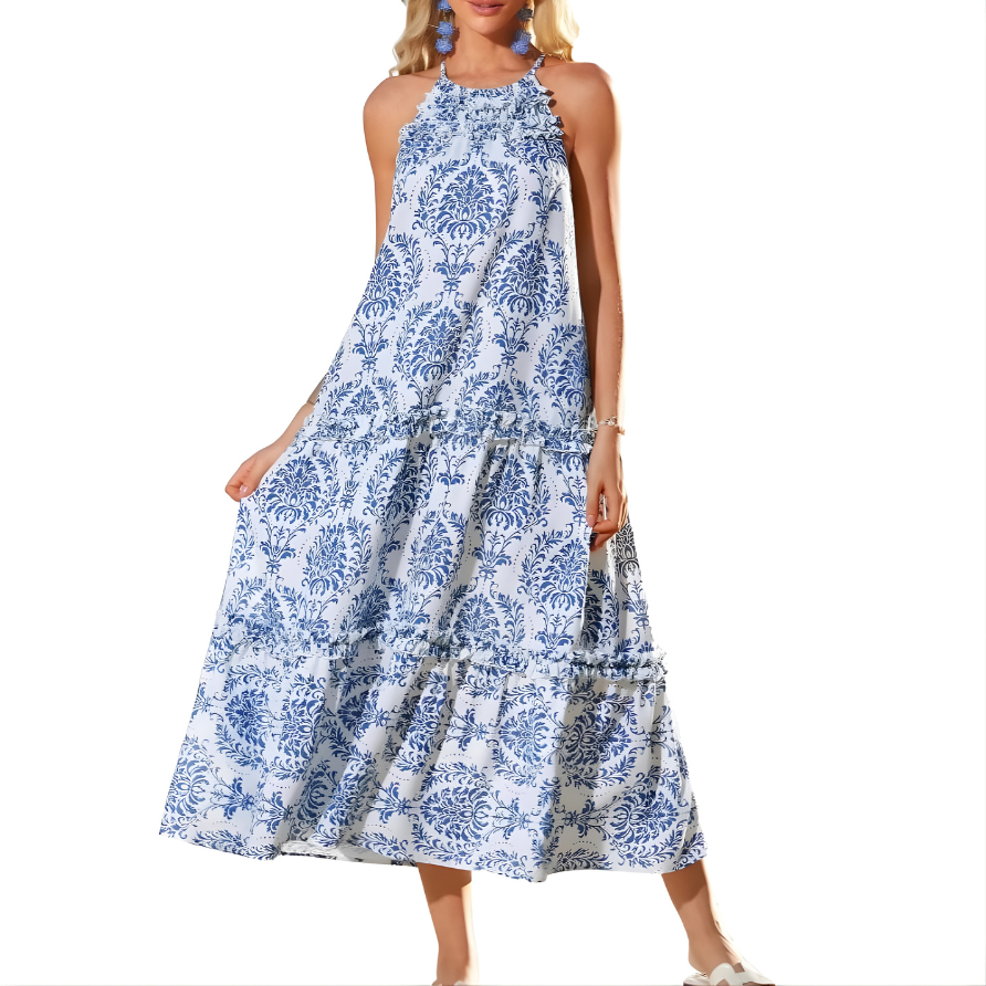Loren | Chic Boho Halter Tiered Maxi Dress