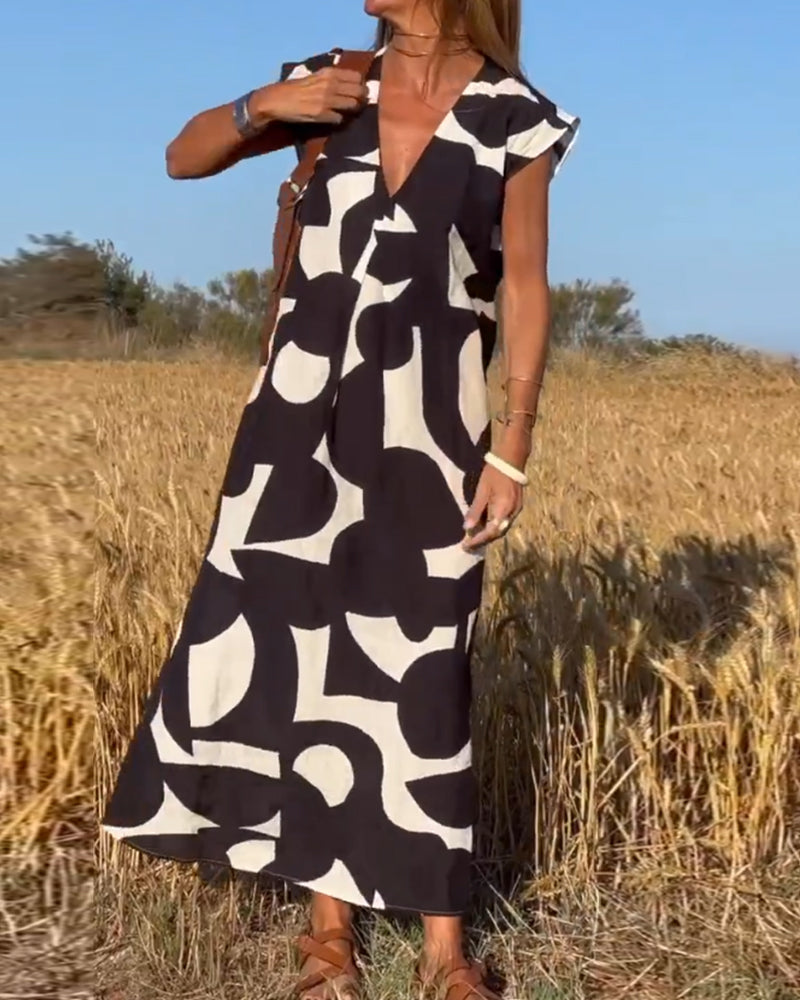 Victoria | Elegant V-Neck Printed Dress