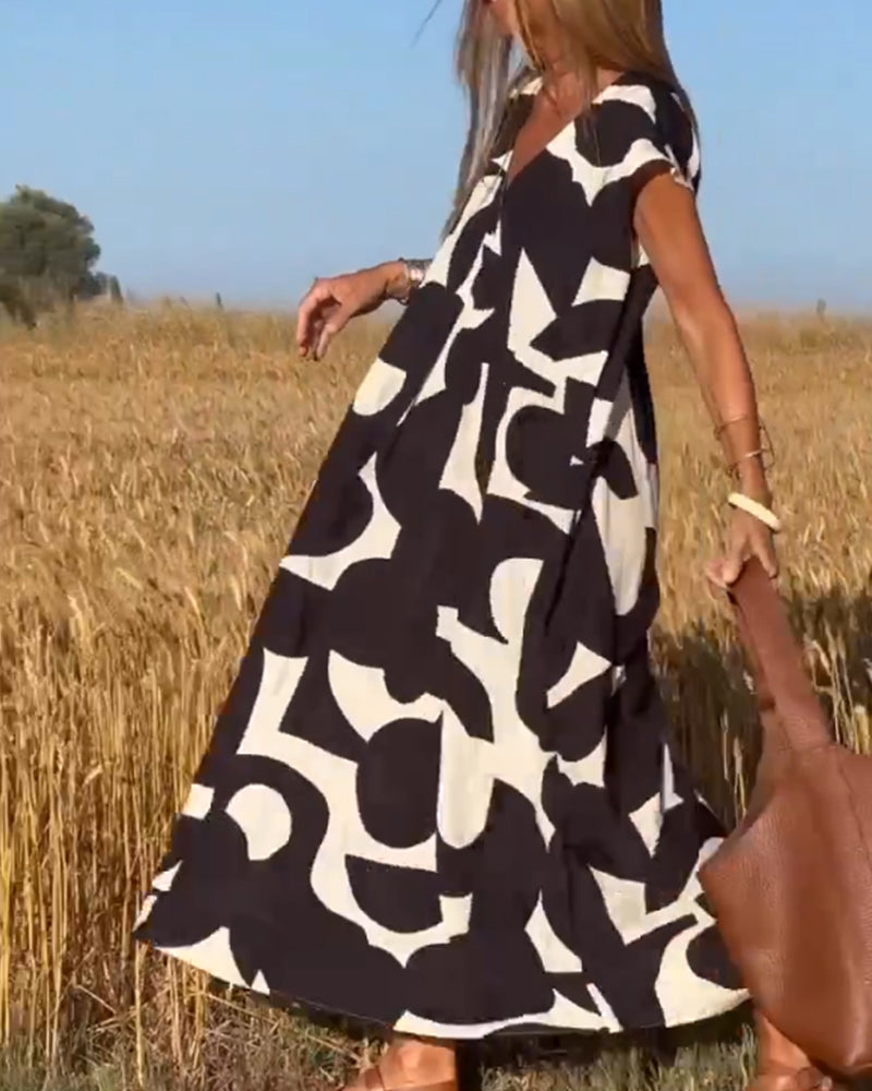 Victoria | Elegant V-Neck Printed Dress