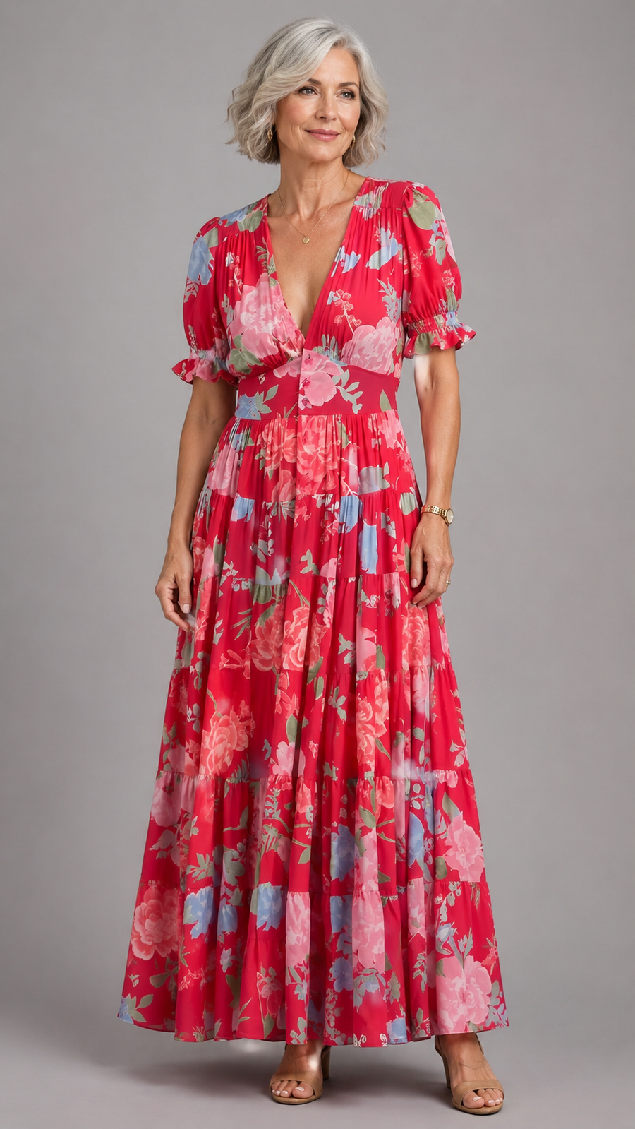 Alessia | Elegant Floral V-Neck Dress