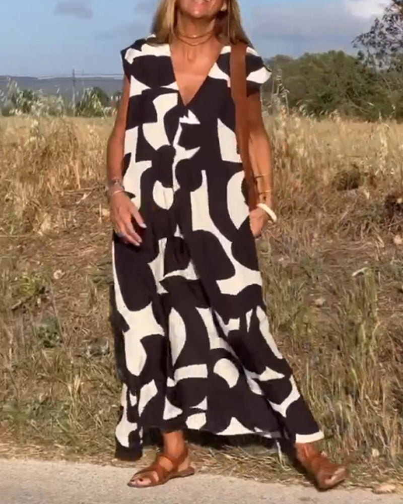 Victoria | Elegant V-Neck Printed Dress