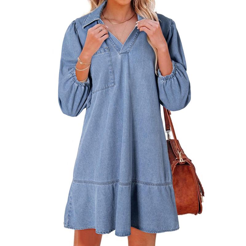 Layla | Classic Soft Washed Denim Puff Sleeve Dress