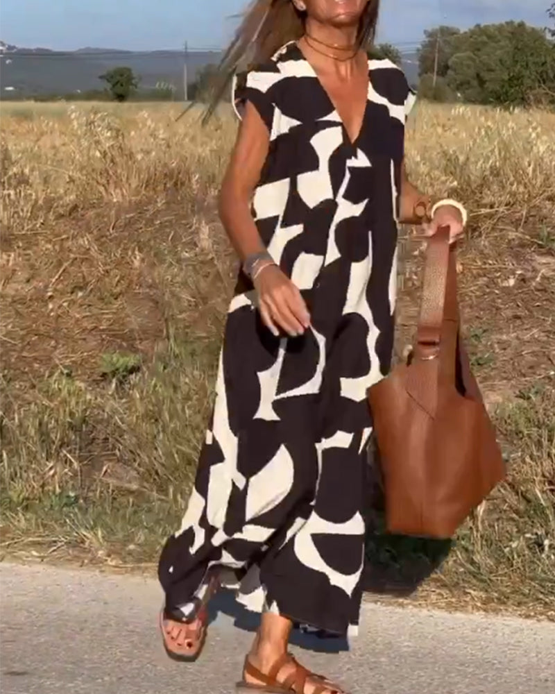 Victoria | Elegant V-Neck Printed Dress