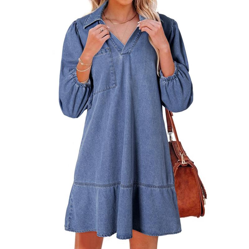 Layla | Classic Soft Washed Denim Puff Sleeve Dress