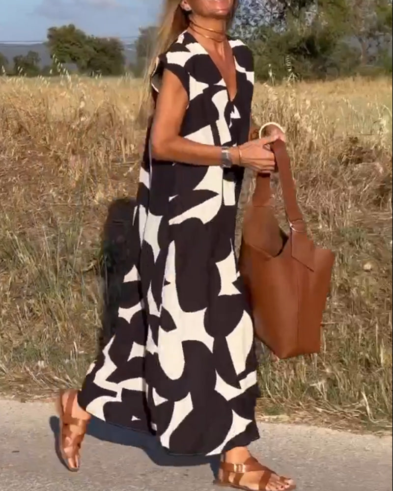 Victoria | Elegant V-Neck Printed Dress