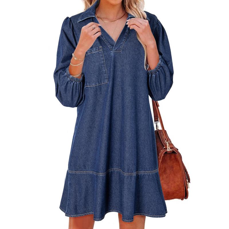 Layla | Classic Soft Washed Denim Puff Sleeve Dress