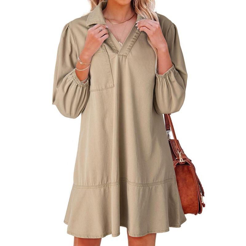 Layla | Classic Soft Washed Denim Puff Sleeve Dress