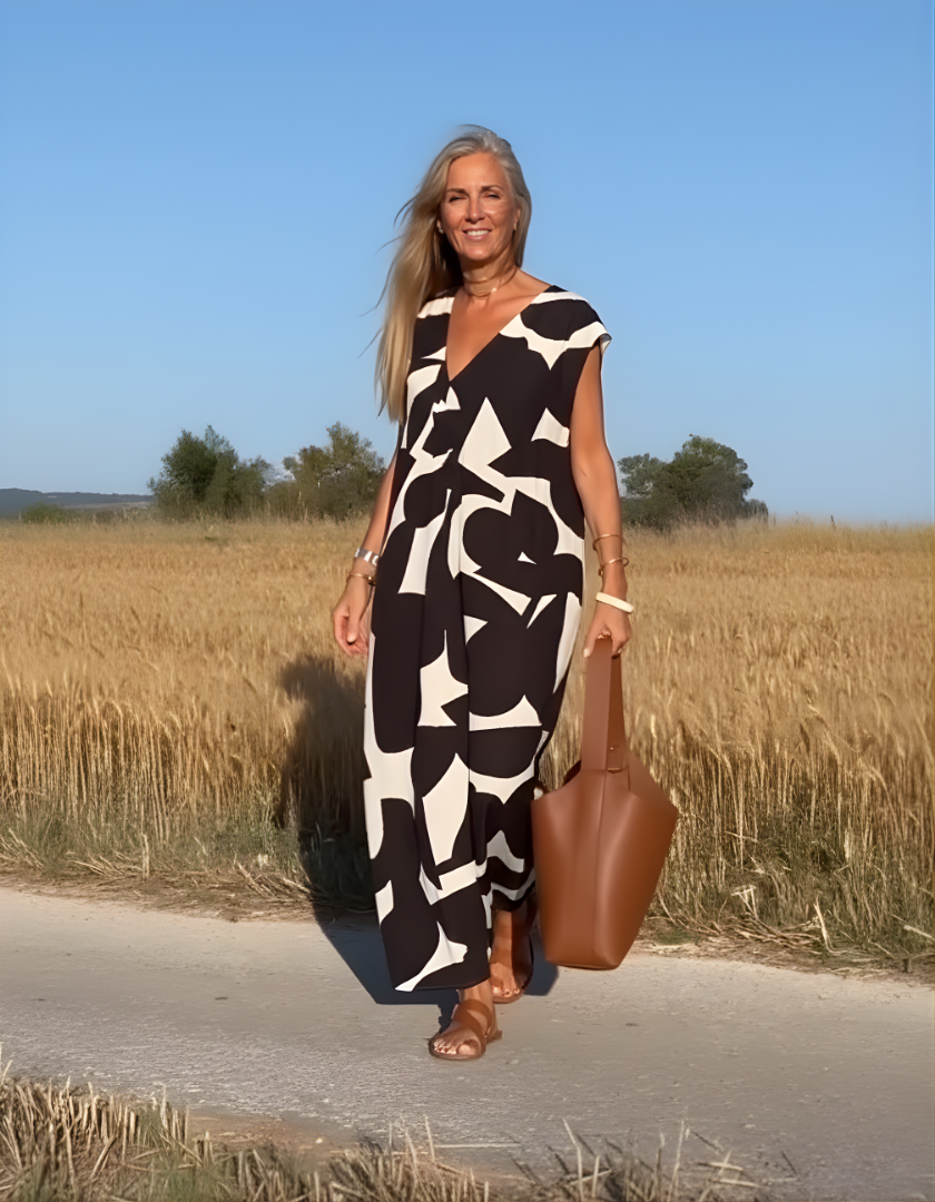 Victoria | Elegant V-Neck Printed Dress